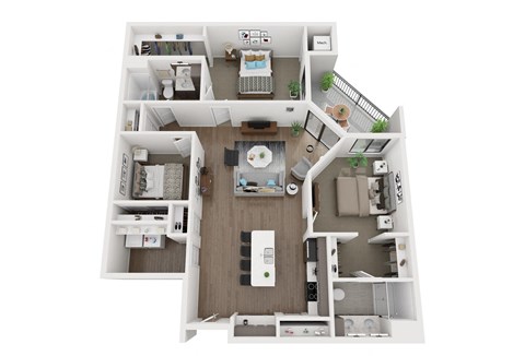 Floor plan for 3 beds, 2 baths, 1382 sqft